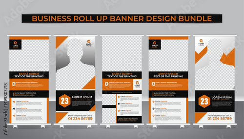 Premium Roll Up Banner Template for Corporate Branding Solutions, Business Roll Up Standee Design with Modern and Unique Aesthetic, 5 set collection