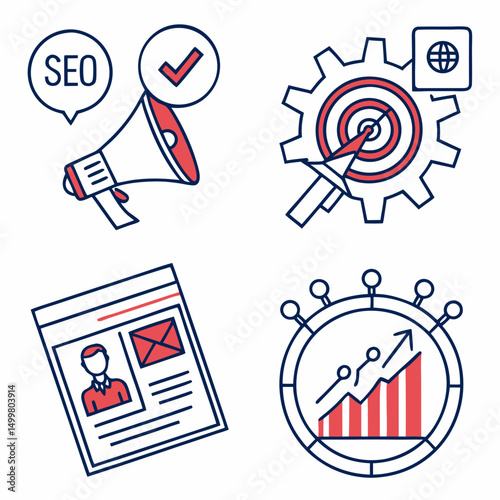 Digital marketing strategy icons seo growth success