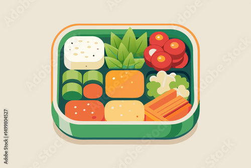 Delicious and Healthy Bento Box Lunch with Assorted Vegetables and Tofu