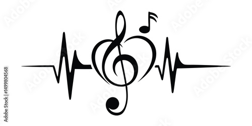 Treble Clef with Musical Note and Heartbeat