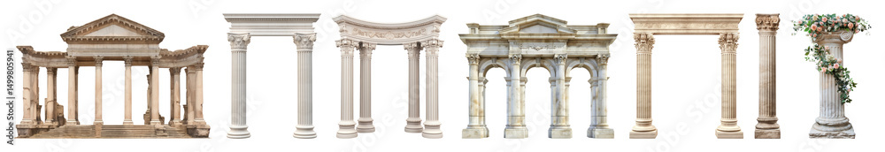 Obraz premium PNG Classical architectural column designs, element set on transparent background