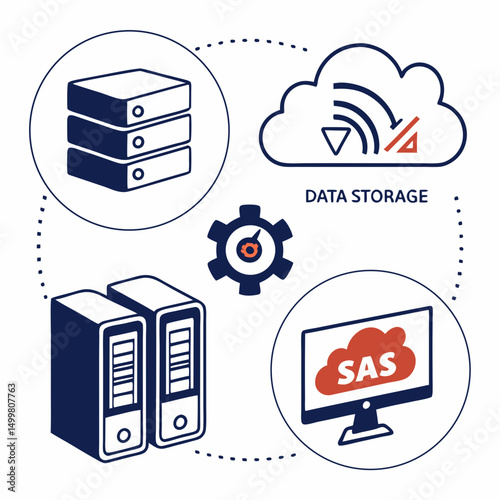 Professional data storage system illustration, clean cutout