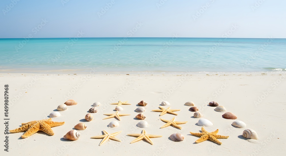 Obraz premium Tropical Beach with Umbrellas on White Sand