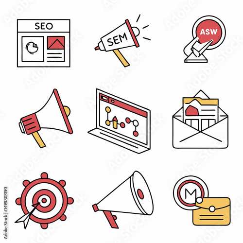 Digital marketing strategy icons seo sem asw