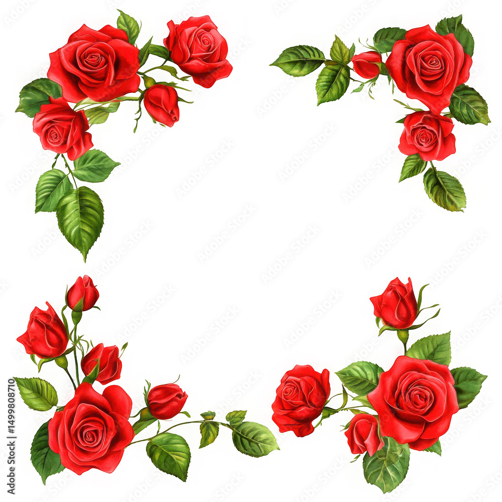 Fototapeta premium Red roses pattern on transparent background