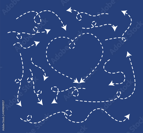 Abstract background with dash arrows going down, right, up. Vector illustration. Abstract background with black paper arrows. 