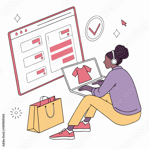 Woman online shopping fashion apparel retail therapy