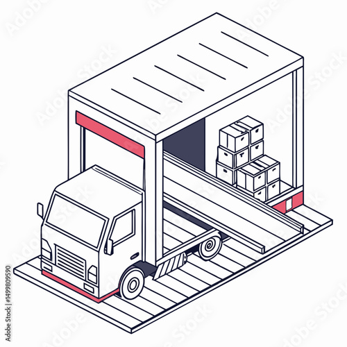 Isometric illustration delivery truck loading boxes cargo