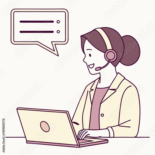 Happy customer service agent working on laptop
