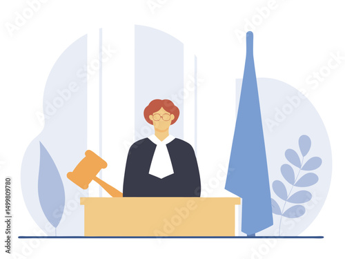 Judge in Courtroom Vector Illustration