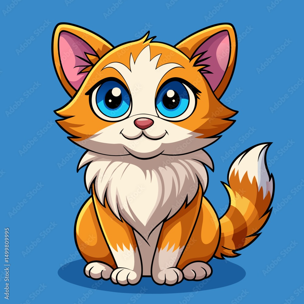 Fototapeta premium Adorable Orange Kitten Cartoon Illustration Sitting