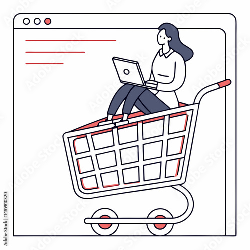 Woman shopping online laptop in cart e commerce