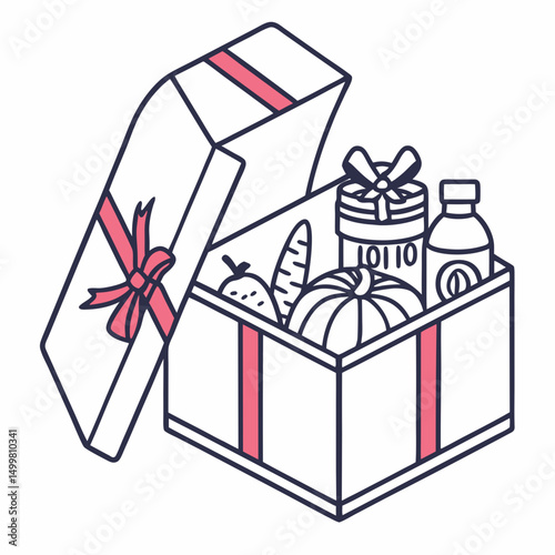Gift box filled with healthy food and drink