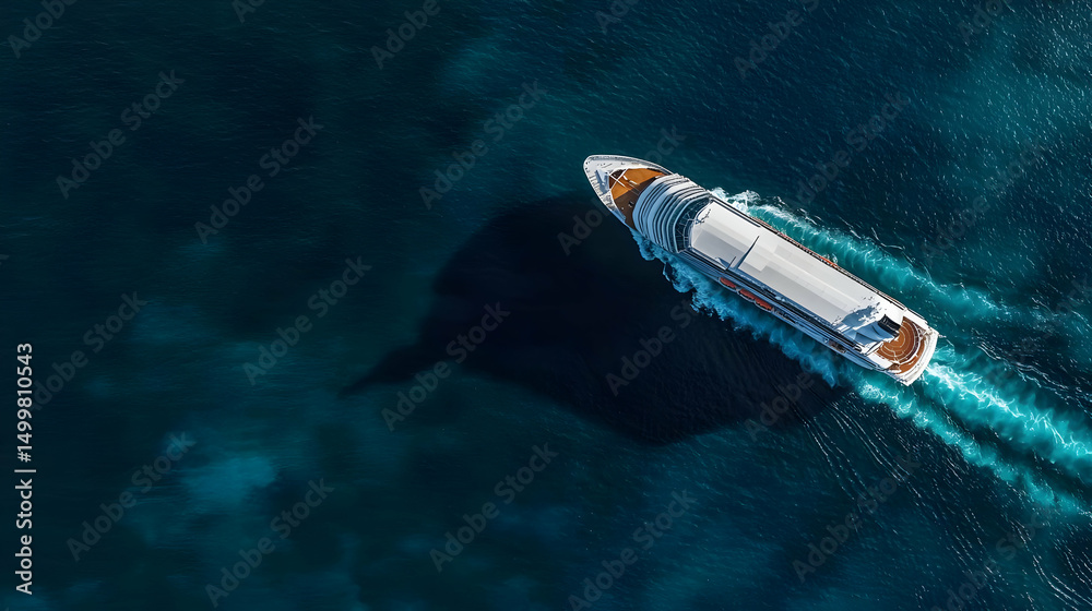 High Angle View Of Cruise Ship Moving Across Dark Water High Angle View Of Cruise Ship Moving Across Dark Water