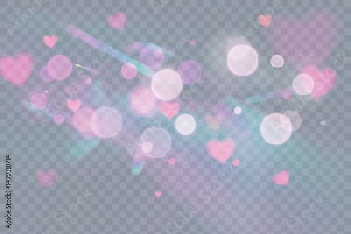 Background Overlay Soft pink hearts with romantic glow on transparent background. Used in Valentine's Day themed visuals, dreamy overlays and emotional design elements.