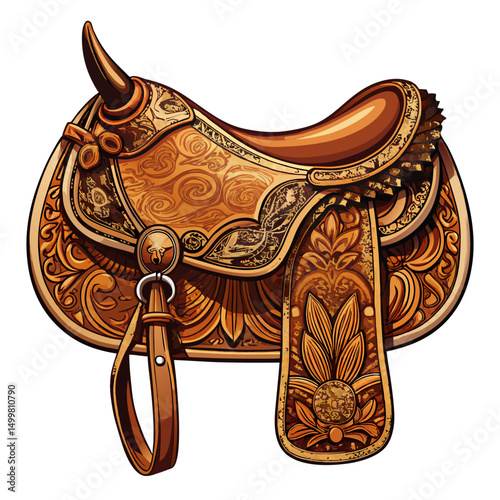 Ornate Western Saddle with Intricate Carving and Leather Detail