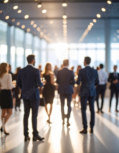 Blurred shot of business people at party or corporate event in office center