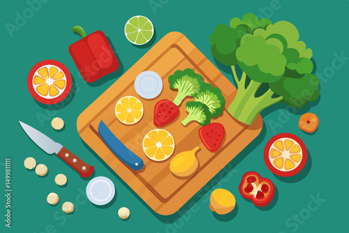 Healthy Food Preparation Flat Lay with Fresh Fruits and Vegetables