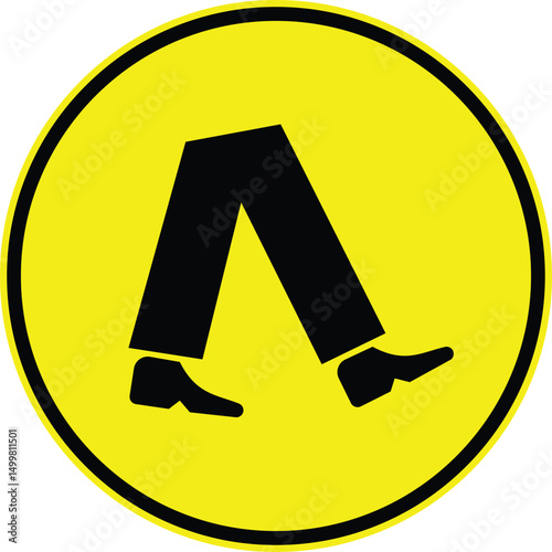 Walking area sign. Pedestrian crossing Australian warning road sign. a yellow and black sign with a man's foot in the middle. Vector illustration