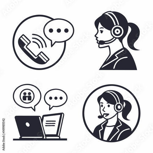 Professional customer service icons, isolated, transparent background