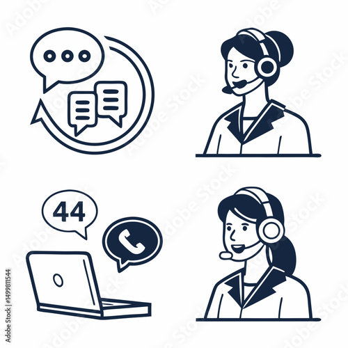 Professional customer service icons, isolated, transparent background