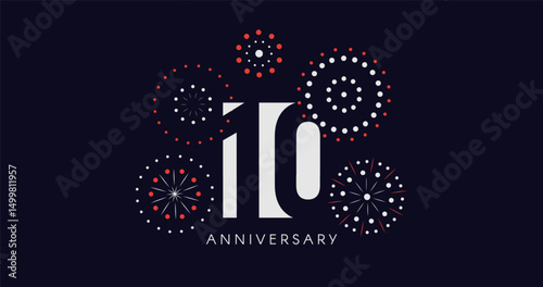 10th Anniversary Celebration Design With Fireworks on Dark Background, Perfect for Milestone Events and Invitations. Vector Illustration
