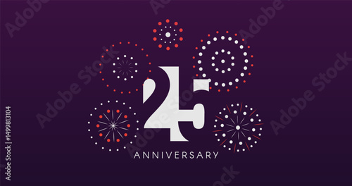 25th Anniversary Celebration Design With Fireworks on Dark Background, Perfect for Milestone Events and Invitations. Vector Illustration