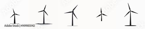 Flat Design Wind Turbine Icon Set for Renewable Energy and Eco Power Concepts