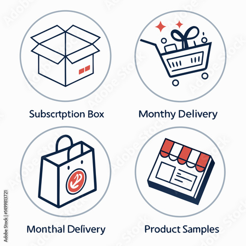 Professional subscription box icons monthly delivery cutouts