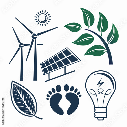 Renewable energy sources icons green energy sustainability