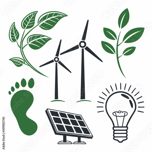 Green energy sources eco friendly power icons