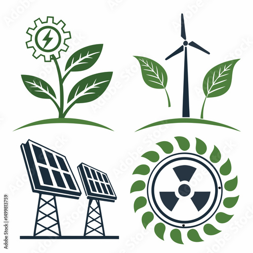 Green energy sources icons renewable power sustainability
