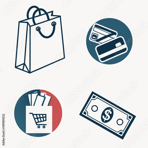 Professional shopping icons set, clean cutouts, transparent background