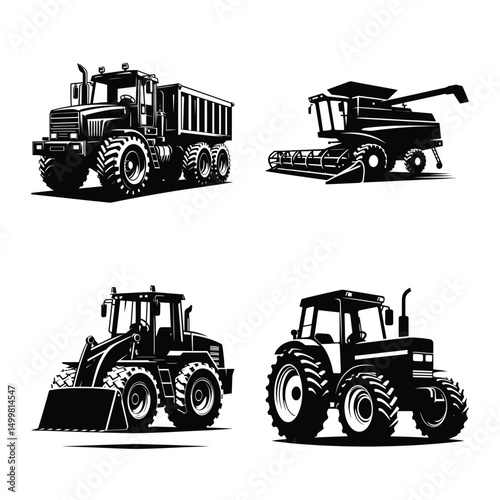 Agriculture vehicle bundle silhouette vector illustration isolated on white background