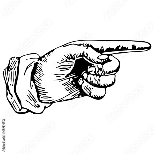Pointing hand engraving style vector. Pointing symbol.