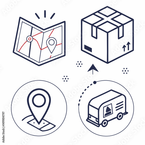 Delivery tracking map package box truck route