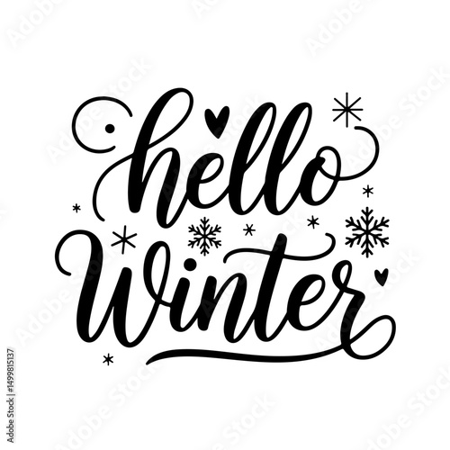 Hello Winter. Winter Quotes Vector Design Isolated on White Background