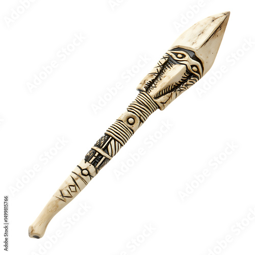 A Carved Bone Arrow with Inuit Whale Hunts Arctic Design Isolated on Transparent Background