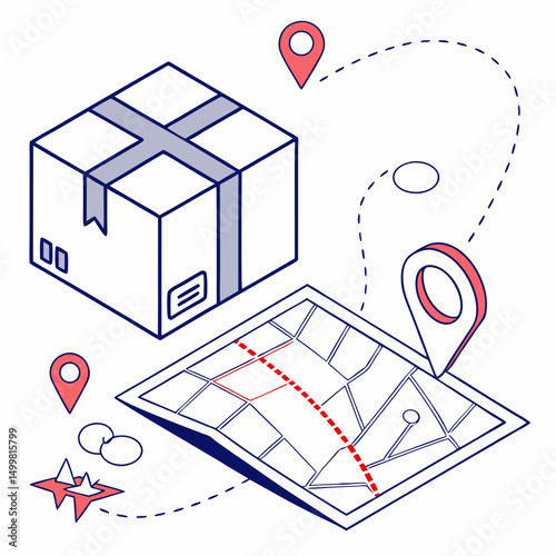 Package delivery tracking route map isometric illustration