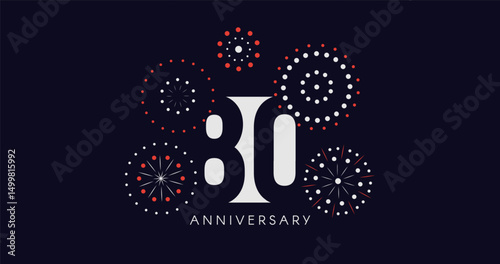 80th Anniversary Celebration Design With Fireworks on Dark Background, Perfect for Milestone Events and Invitations. Vector Illustration