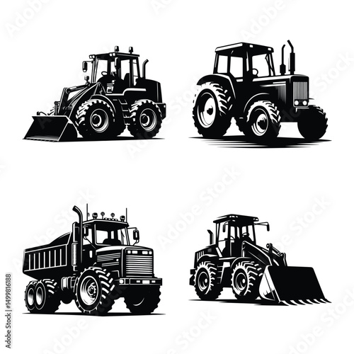 Agriculture vehicle bundle silhouette vector illustration isolated on white background