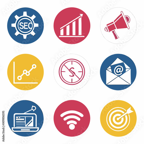 Digital marketing icons seo growth strategy