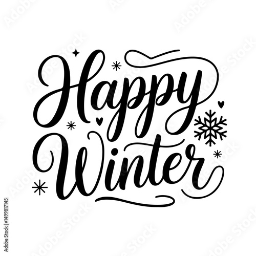 Happy Winter. Winter Quotes Vector Design Isolated on White Background