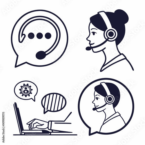 Customer support service representative icons headset laptop