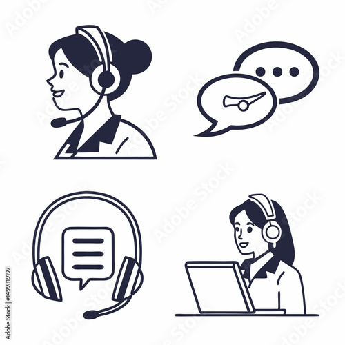Customer service support agent headset icons