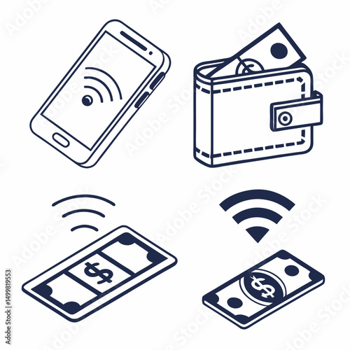 Mobile payment icons wallet smartphone wireless transaction