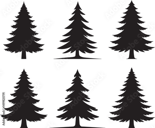 Set of Pine Tree Silhouettes