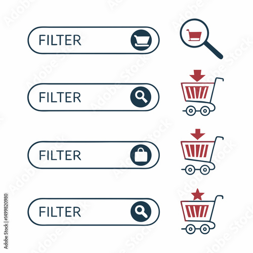 Online shopping filter options buttons icons