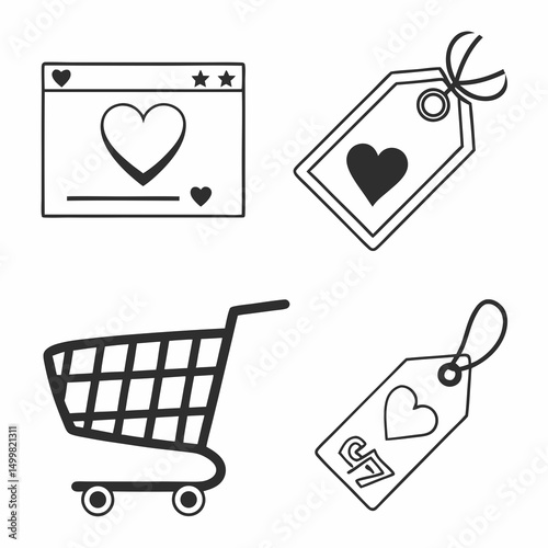 Online shopping love heart cart tags design