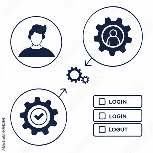 Professional user login process diagram icons transparent background